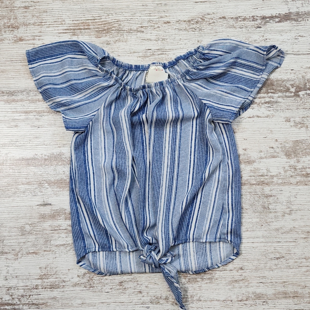 Girls Jenna And Jessie Striped Tie Front Top Size 8 Blue White